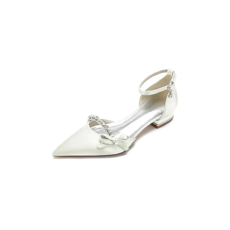 Rhinestone Pointed Toe Kitten Heels With Bow