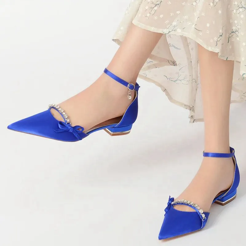 Rhinestone Pointed Toe Kitten Heels With Bow