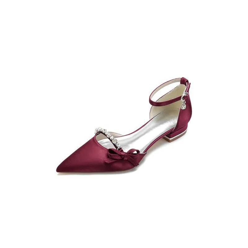 Rhinestone Pointed Toe Kitten Heels With Bow
