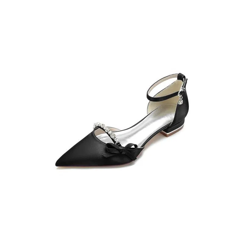 Rhinestone Pointed Toe Kitten Heels With Bow