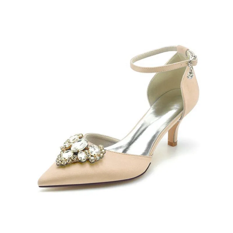 Rhinestone Pointed Toe Kitten Heels With Rhinestone