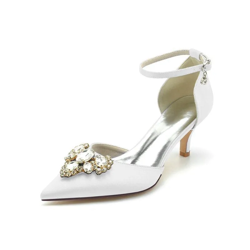 Rhinestone Pointed Toe Kitten Heels With Rhinestone