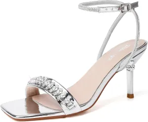 RIBONGZ Womens Sandals Dressy Gold Strappy Square Open Toe Chunky Heels Ankle Strap Kitten Sexy High Heels Prom Wedding Party Evening Summer Bridal Shoes