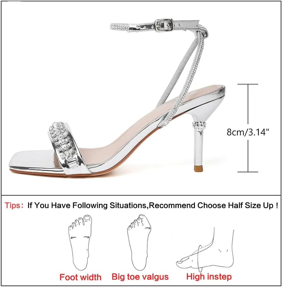 RIBONGZ Womens Sandals Dressy Gold Strappy Square Open Toe Chunky Heels Ankle Strap Kitten Sexy High Heels Prom Wedding Party Evening Summer Bridal Shoes