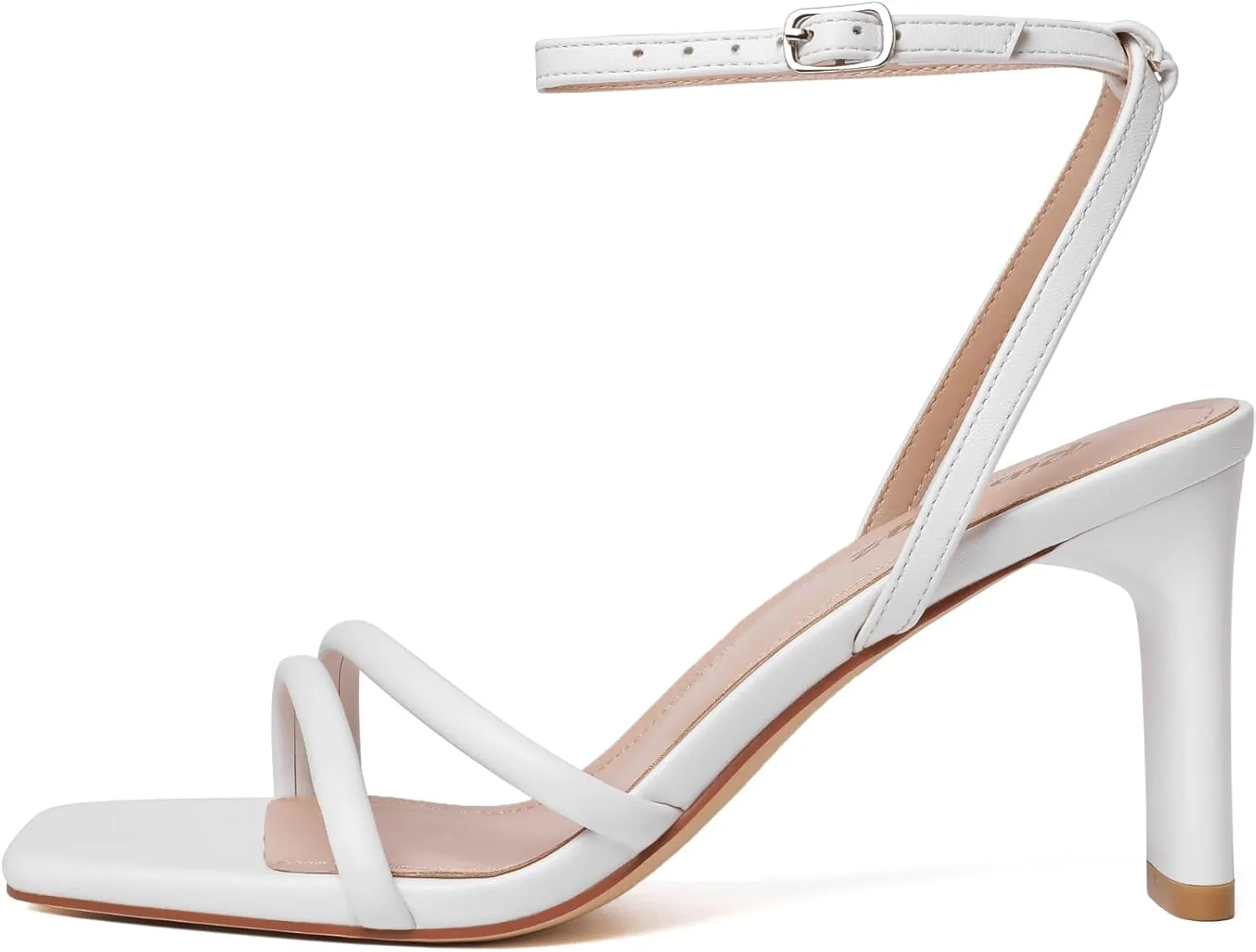 RIBONGZ Womens Strappy Heels Square Open Toe High Heels for Women Ankle Strap Chunky Heeled Sandals Wedding Bridal Shoes Comfort High Heel Sandals Dress Party Shoes