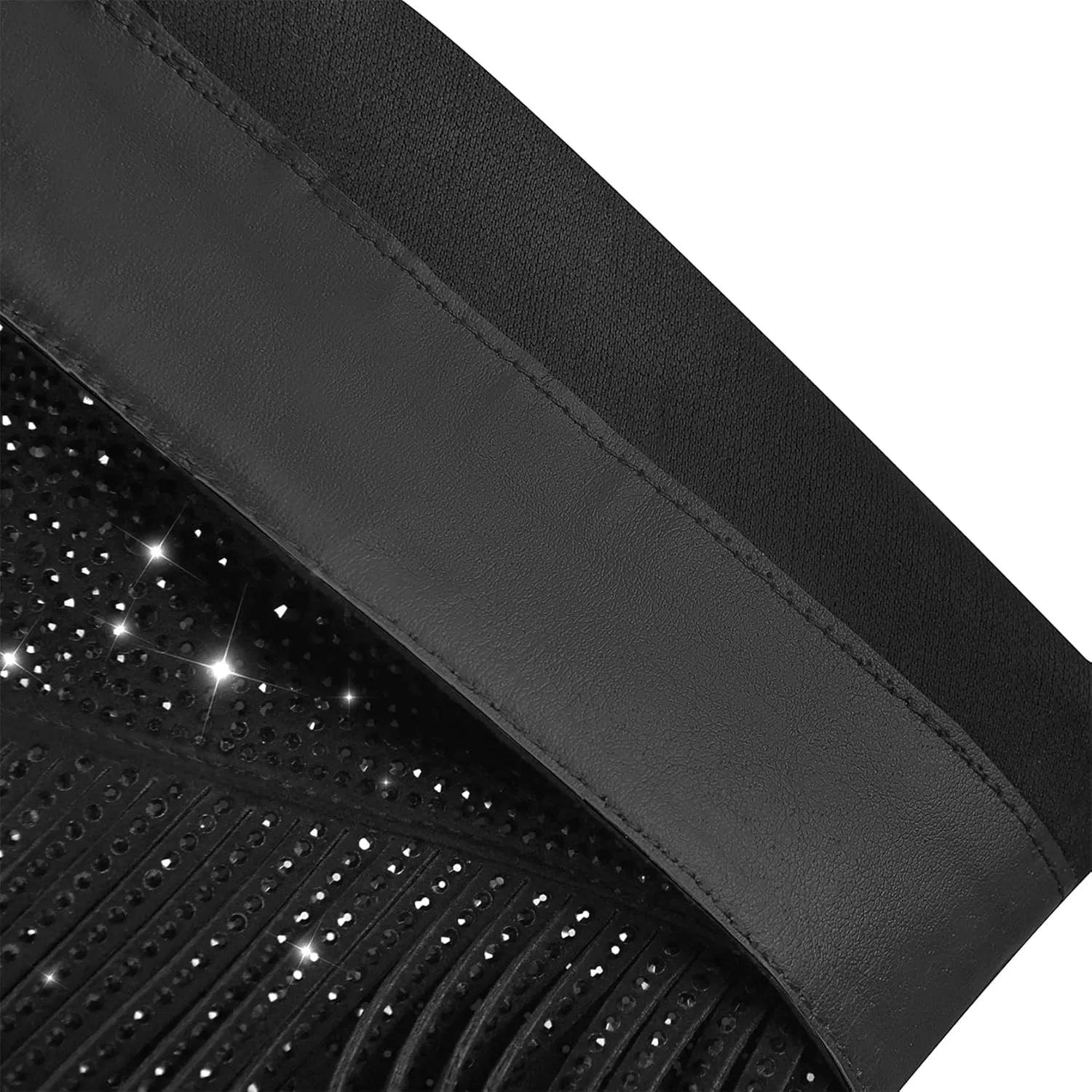 Richealnana Calf High Knee High Boots for Women Sparkle Rhinestones Clear Gems Shining Comfortable Tabs Pull-On Boots Fringe Tassel