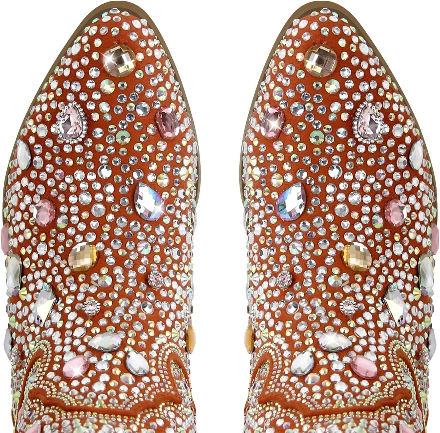 Richealnana Sparkly Rhinestones Cowboy Cowgirl Style Boots Calf High Boots for Women 2INCH Heeled Shining Pull On Tabs