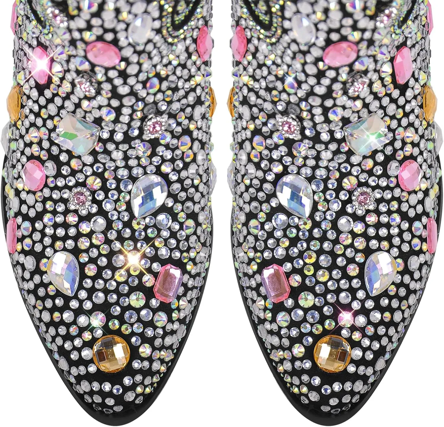 Richealnana Sparkly Rhinestones Cowboy Cowgirl Style Boots Calf High Boots for Women 2INCH Heeled Shining Pull On Tabs