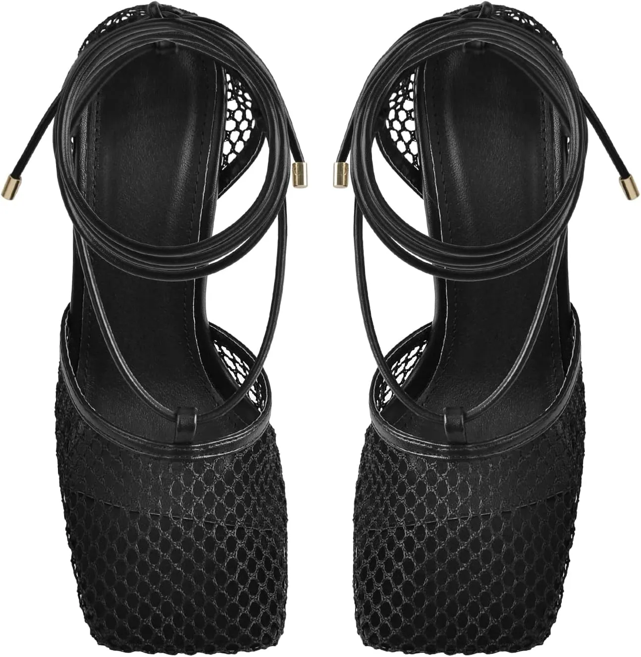 Richealnana Women's Square Toe Mesh Lace Up Strappy Sexy Sandals