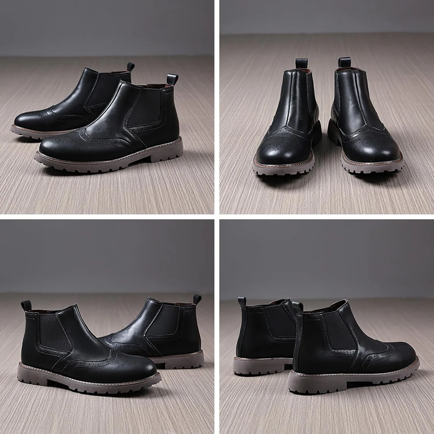 rismart Men's Chelsea Boots Slip-On Casual Dress Ankle Boots Round Toe Brogue Wingtip Design‌