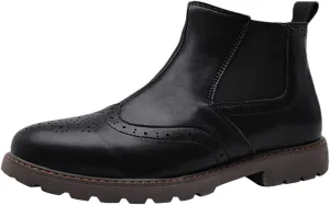 rismart Men's Chelsea Boots Slip-On Casual Dress Ankle Boots Round Toe Brogue Wingtip Design‌