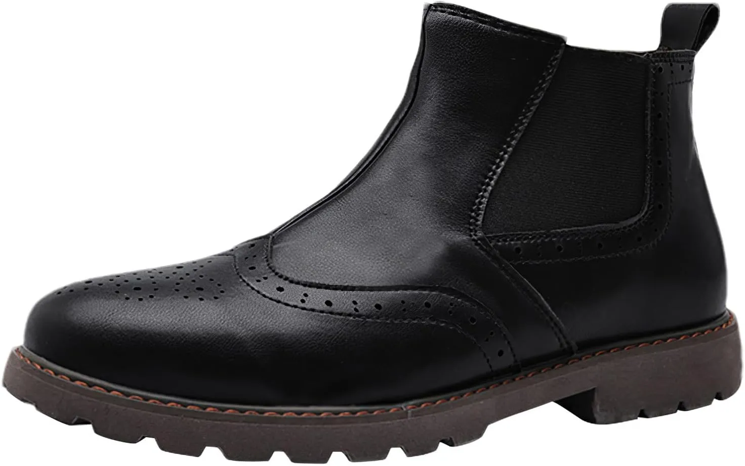 rismart Men's Chelsea Boots Slip-On Casual Dress Ankle Boots Round Toe Brogue Wingtip Design‌