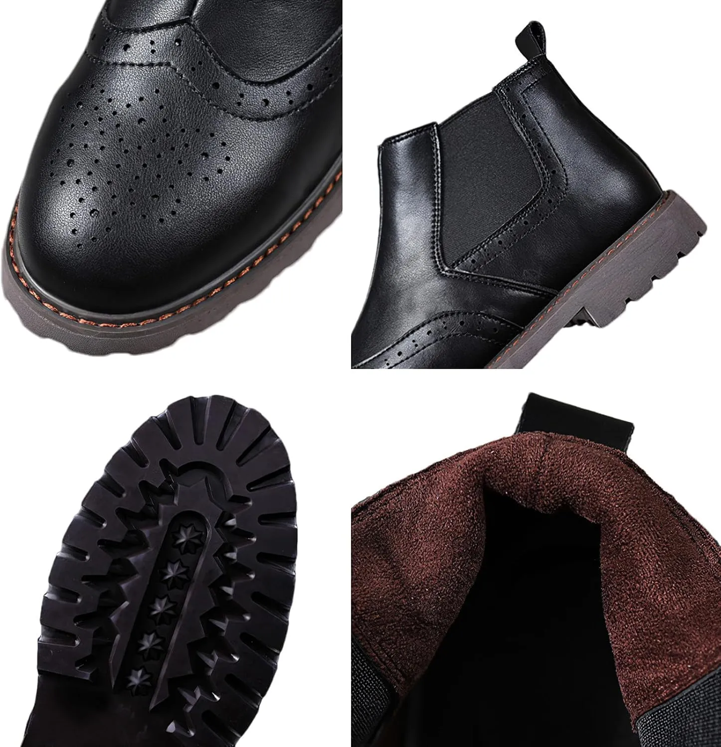 rismart Men's Chelsea Boots Slip-On Casual Dress Ankle Boots Round Toe Brogue Wingtip Design‌
