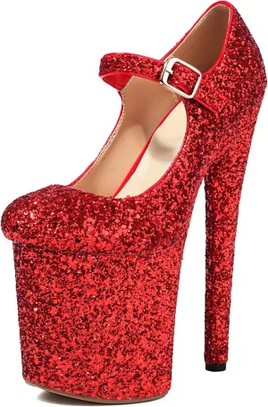 Roimaash Women Pole Dance Heels Stiletto High Heels Mary Jane Pumps Platform