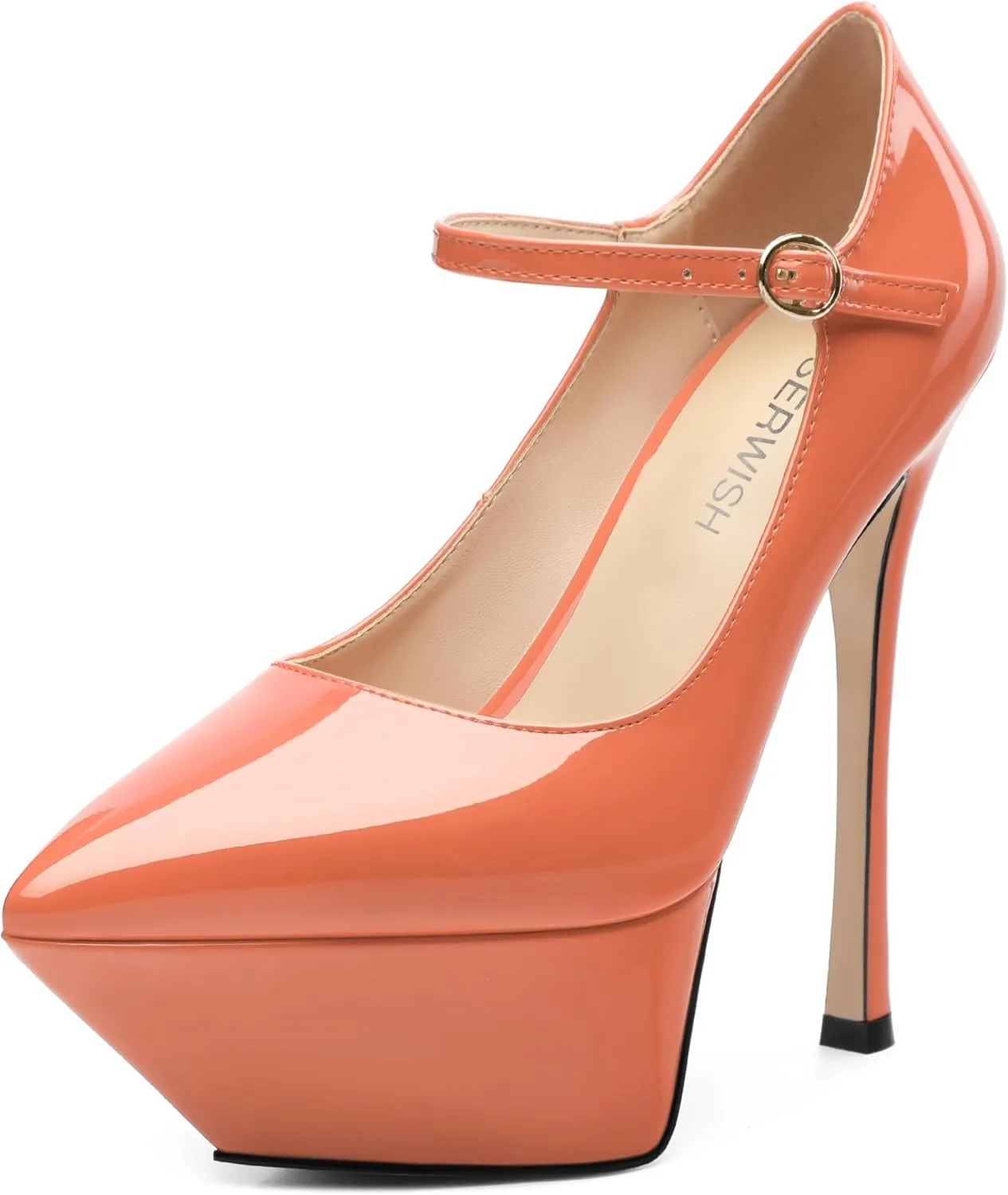 ROSERWISH Platform Heels for Women Pointed Toe Stiletto Pumps High Heels Closed Toe Ankle Strap Mary Janes Patent 6 Inch Wedding Party Nightclub Dress Shoes