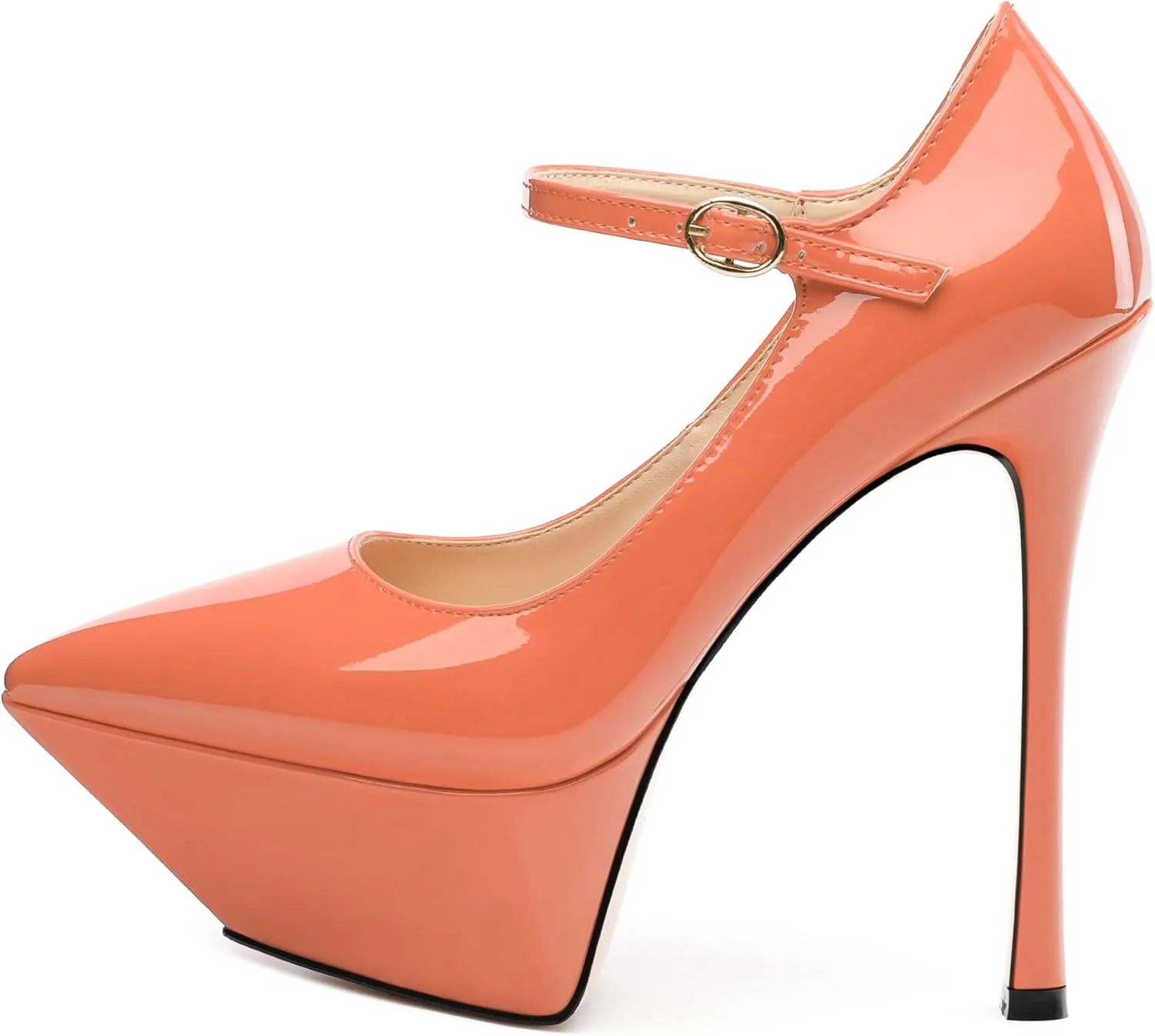 ROSERWISH Platform Heels for Women Pointed Toe Stiletto Pumps High Heels Closed Toe Ankle Strap Mary Janes Patent 6 Inch Wedding Party Nightclub Dress Shoes