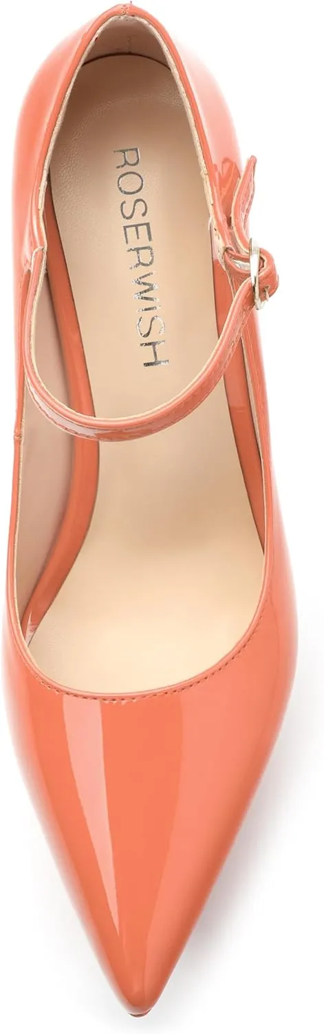 ROSERWISH Platform Heels for Women Pointed Toe Stiletto Pumps High Heels Closed Toe Ankle Strap Mary Janes Patent 6 Inch Wedding Party Nightclub Dress Shoes