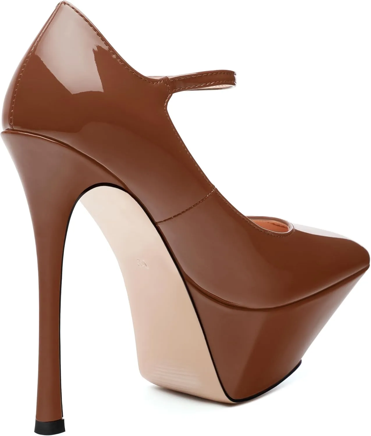 ROSERWISH Platform Heels for Women Pointed Toe Stiletto Pumps High Heels Closed Toe Ankle Strap Mary Janes Patent 6 Inch Wedding Party Nightclub Dress Shoes