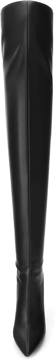 ROSERWISH Women's Thigh High Boots Over The Knee Boots Pointed Toe Stiletto Heels Sexy Fall Long Boots with Zipper Comfy Fashion Dress Shoes
