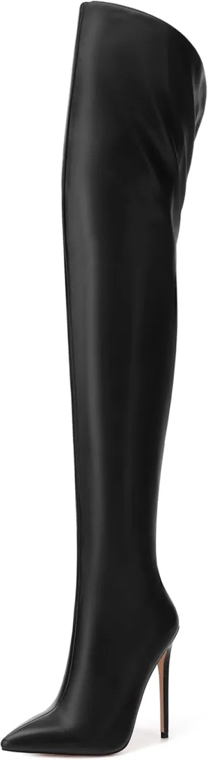 ROSERWISH Women's Thigh High Boots Over The Knee Boots Pointed Toe Stiletto Heels Sexy Fall Long Boots with Zipper Comfy Fashion Dress Shoes