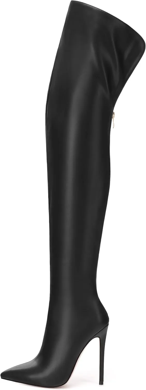 ROSERWISH Women's Thigh High Boots Over The Knee Boots Pointed Toe Stiletto Heels Sexy Fall Long Boots with Zipper Comfy Fashion Dress Shoes