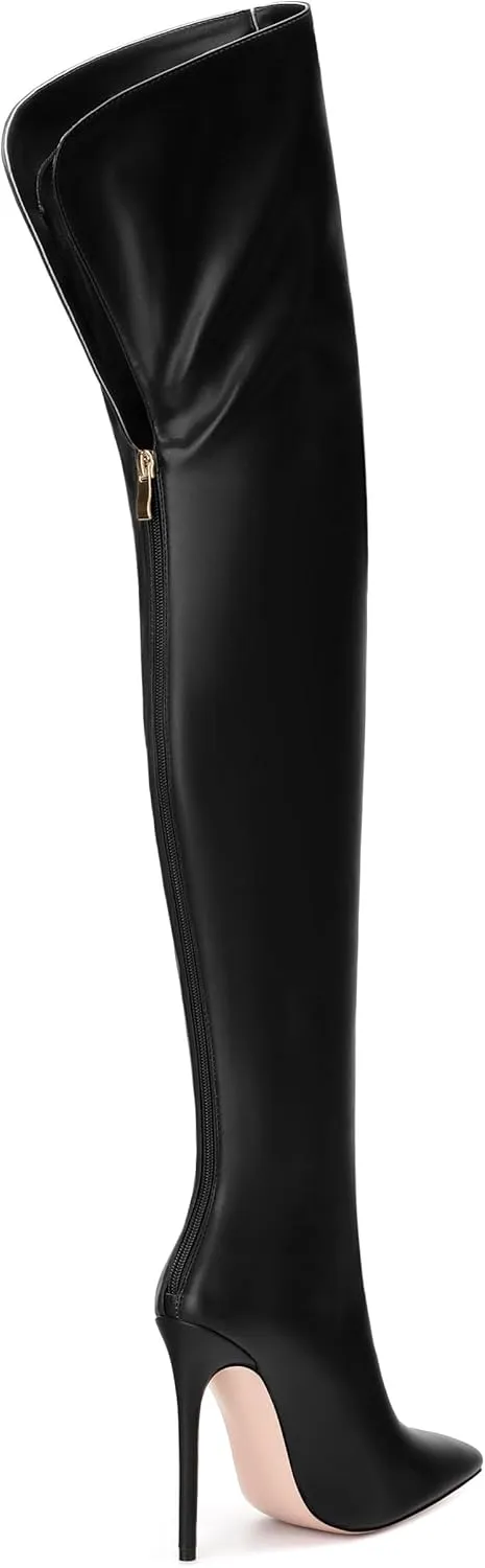 ROSERWISH Women's Thigh High Boots Over The Knee Boots Pointed Toe Stiletto Heels Sexy Fall Long Boots with Zipper Comfy Fashion Dress Shoes