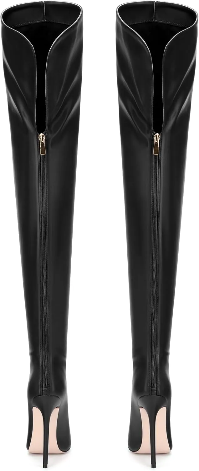 ROSERWISH Women's Thigh High Boots Over The Knee Boots Pointed Toe Stiletto Heels Sexy Fall Long Boots with Zipper Comfy Fashion Dress Shoes