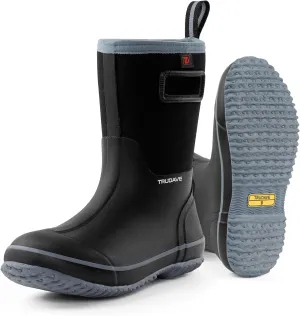 Rubber Boots for Men, Warm 4.5mm Neoprene Waterproof Insulated Rain Boots, Mid Calf All-Season Mud Boots for Outdoor Work Hunting (Size 6-13)