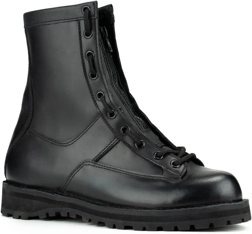 RYNO GEAR 8" Men's Military Tactical Work Boots Zipper Leather Motorcycle Combat Boots Lancer Leather Duty Boots