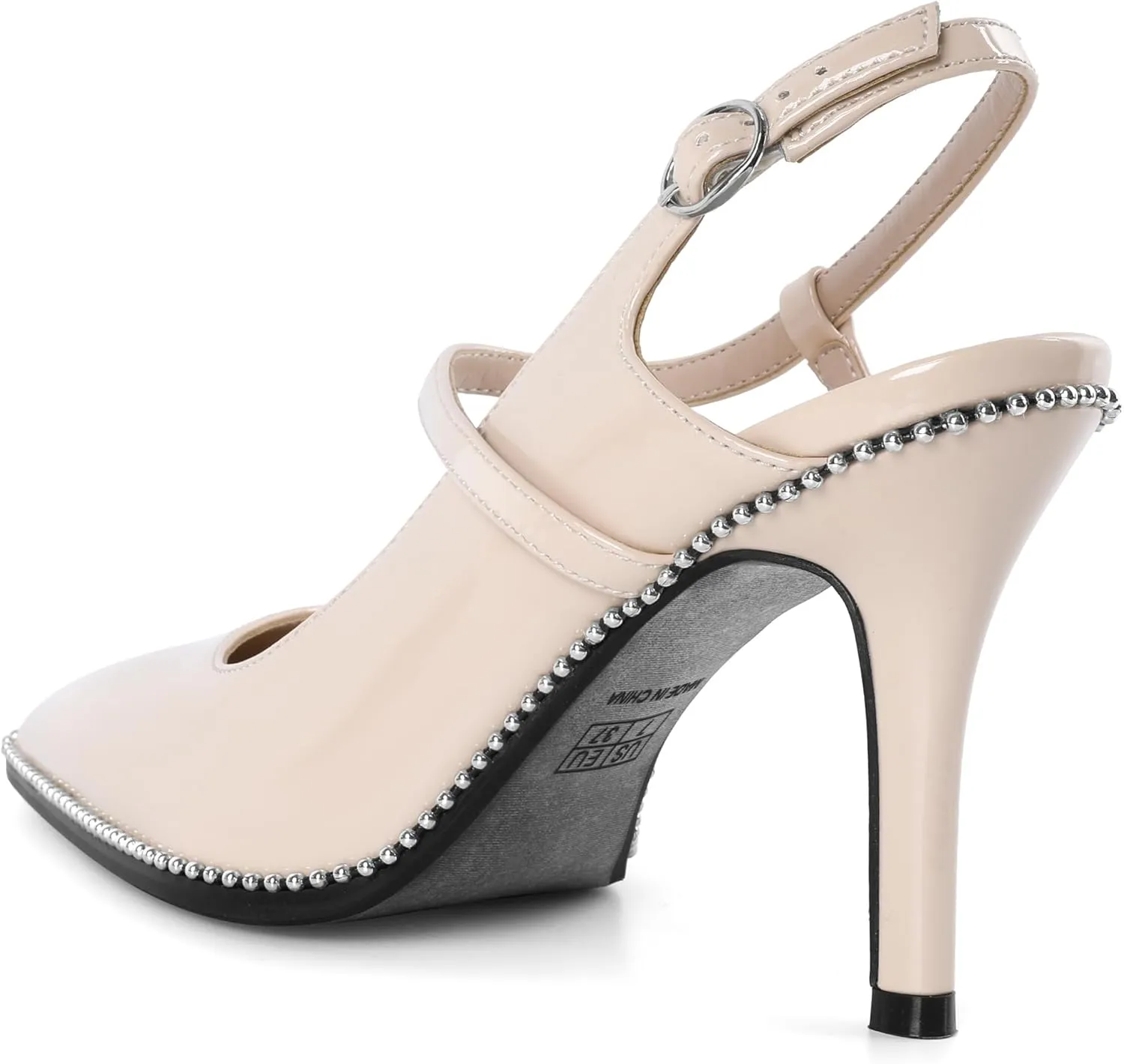 SAMMITOP Women Slingback Heels Ankle Strap Beaded D'Orsay Stiletto High Heel Close Pointed Toe Wedding Dress Pumps Shoes 3.5 Inch