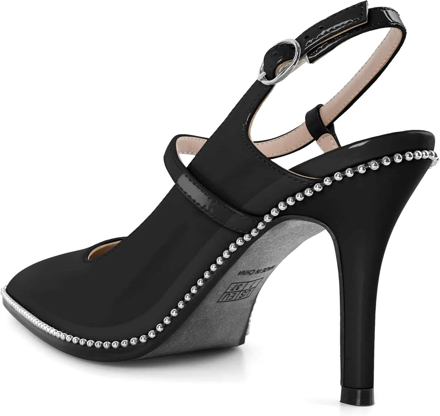 SAMMITOP Women Slingback Heels Ankle Strap Beaded D'Orsay Stiletto High Heel Close Pointed Toe Wedding Dress Pumps Shoes 3.5 Inch