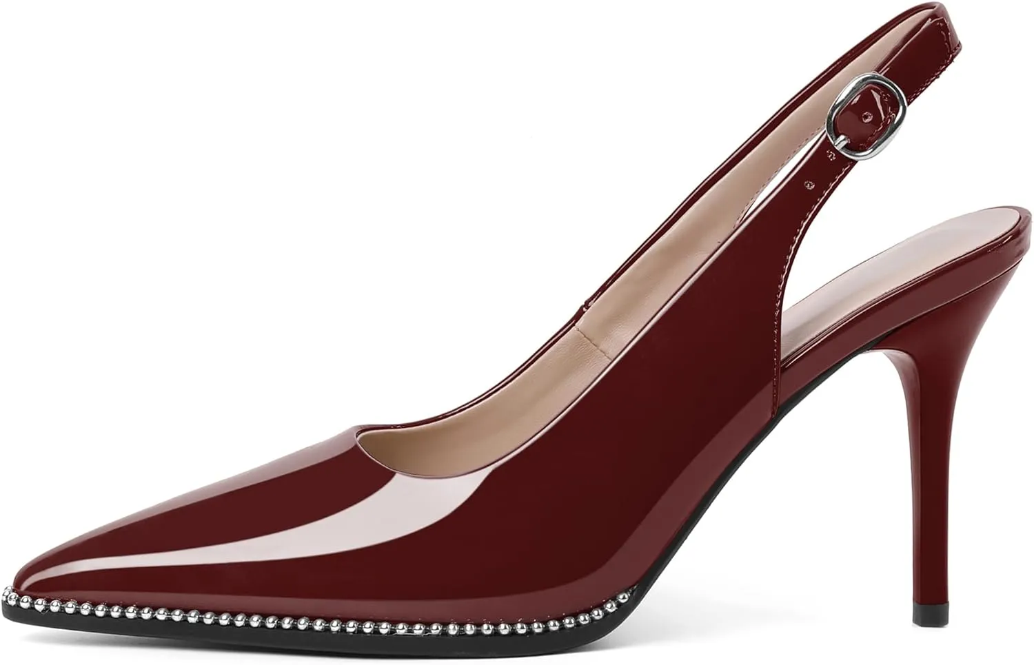 SAMMITOP Women Slingback Heels Stilettos Closed Pointed Toe High Heel Silver Beaded Pumps Comfortable 3.5 Inch High Heels for Women Dressy Shoes
