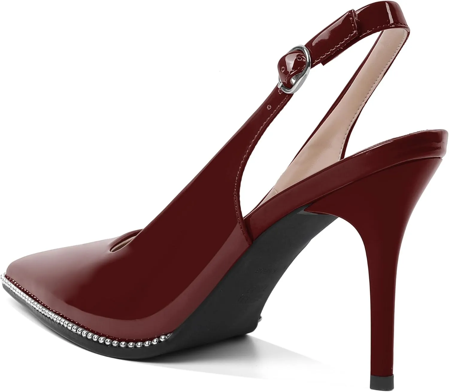 SAMMITOP Women Slingback Heels Stilettos Closed Pointed Toe High Heel Silver Beaded Pumps Comfortable 3.5 Inch High Heels for Women Dressy Shoes