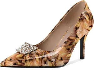 SAMMITOP Women's High Heels Pumps Closed Pointed Toe Stiletto 3.5 Inch Heels Rhinestone Pumps Dress Wedding Shoes