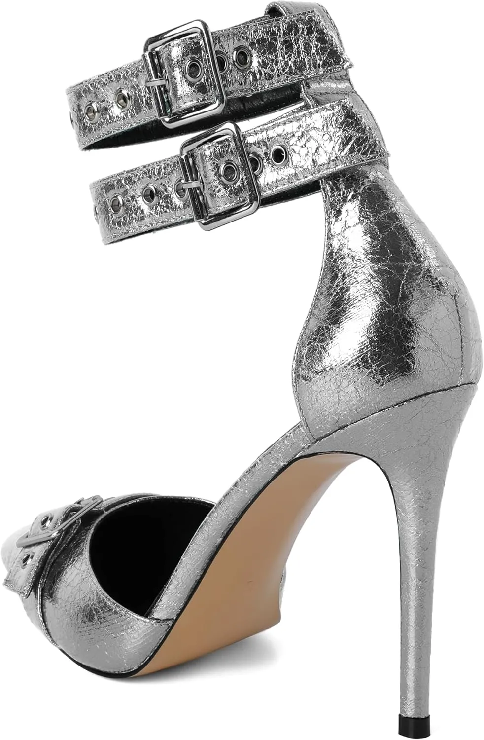 SAMMITOP Womens Pointed Toe D'Orsay Pumps Stilettos High Heel Ankle Strap Buckle Metal Eyelet Wedding Party Dress Shoes 4 Inch