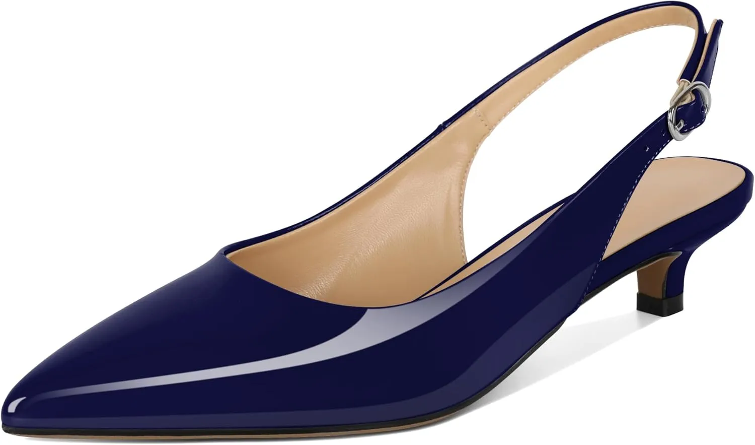 SAMMITOP Womens Slingback Kitten Heels Closed Pointed Toe Low Heels Slip On Comfortable Work Pumps Dress Shoes 1.4 Inch