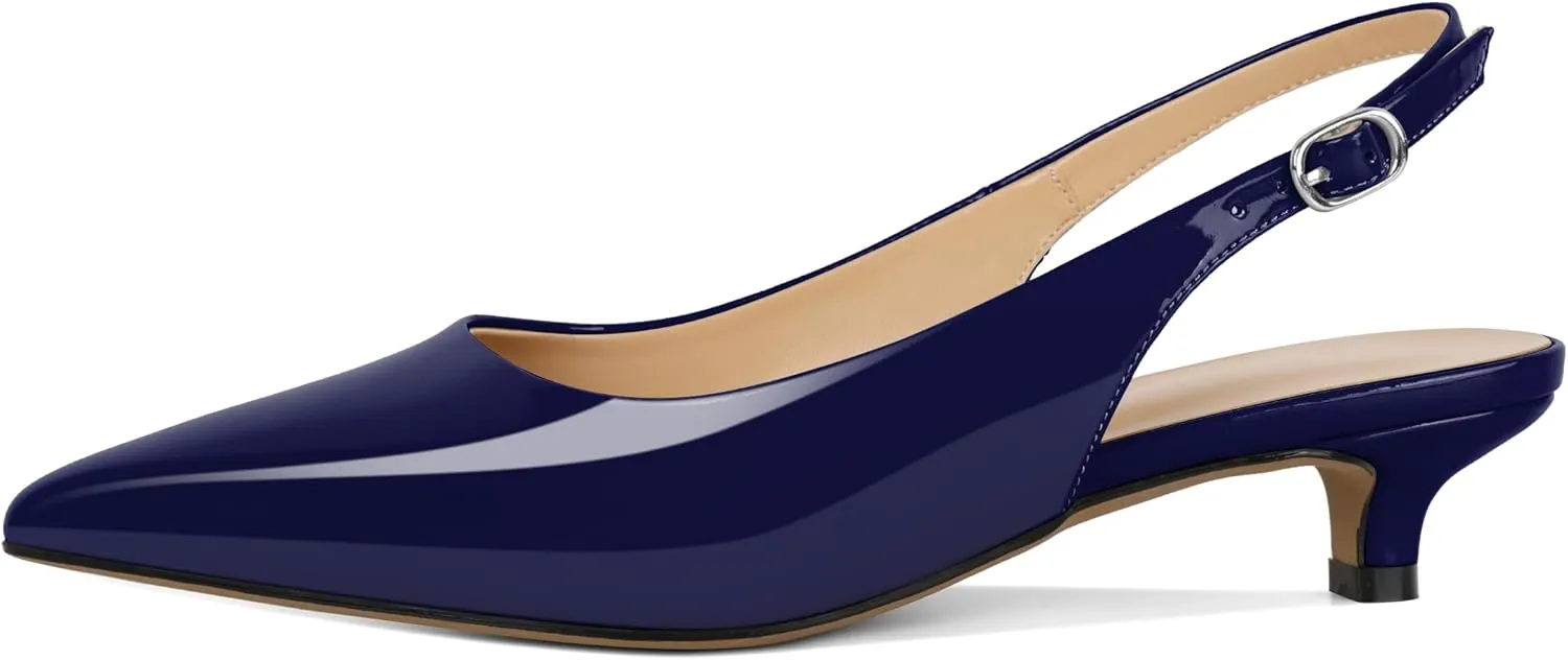 SAMMITOP Womens Slingback Kitten Heels Closed Pointed Toe Low Heels Slip On Comfortable Work Pumps Dress Shoes 1.4 Inch