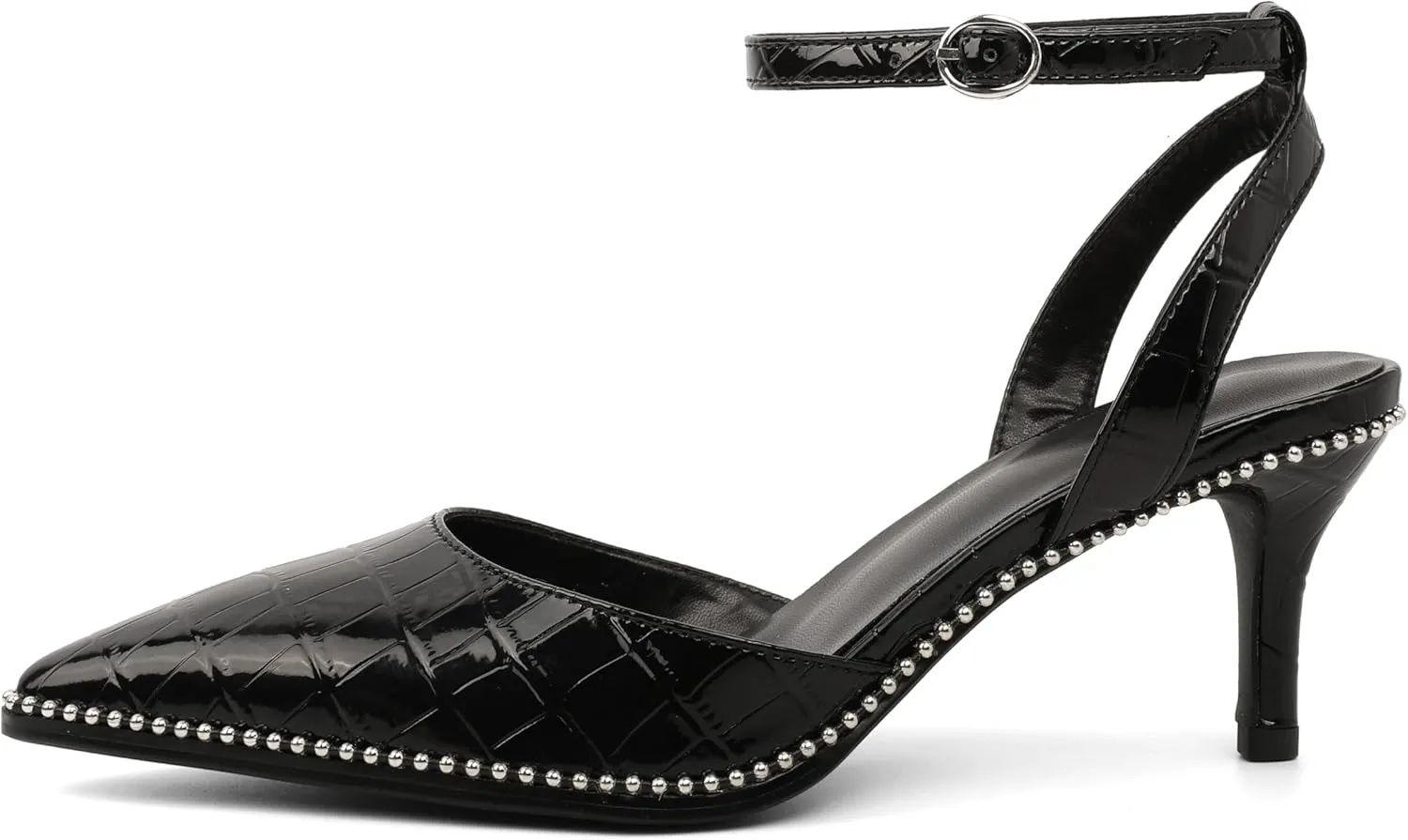 SAMMITOP Womens Slingback Kitten Heels Pointed Toe Low Heel Ankle Strap Pumps Slip On Comfortable Wedding Party Beaded Dress Shoes 2.4 Inch