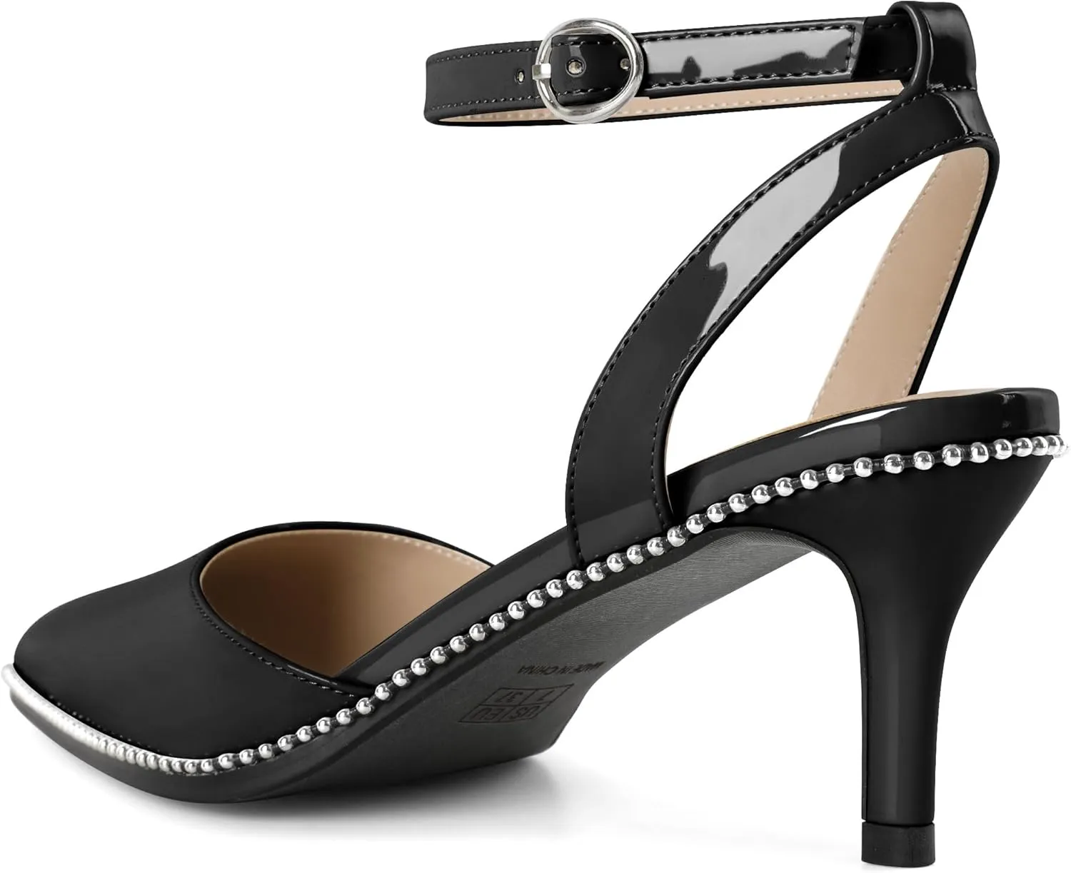 SAMMITOP Womens Slingback Kitten Heels Pointed Toe Low Heel Ankle Strap Pumps Slip On Comfortable Wedding Party Beaded Dress Shoes 2.4 Inch