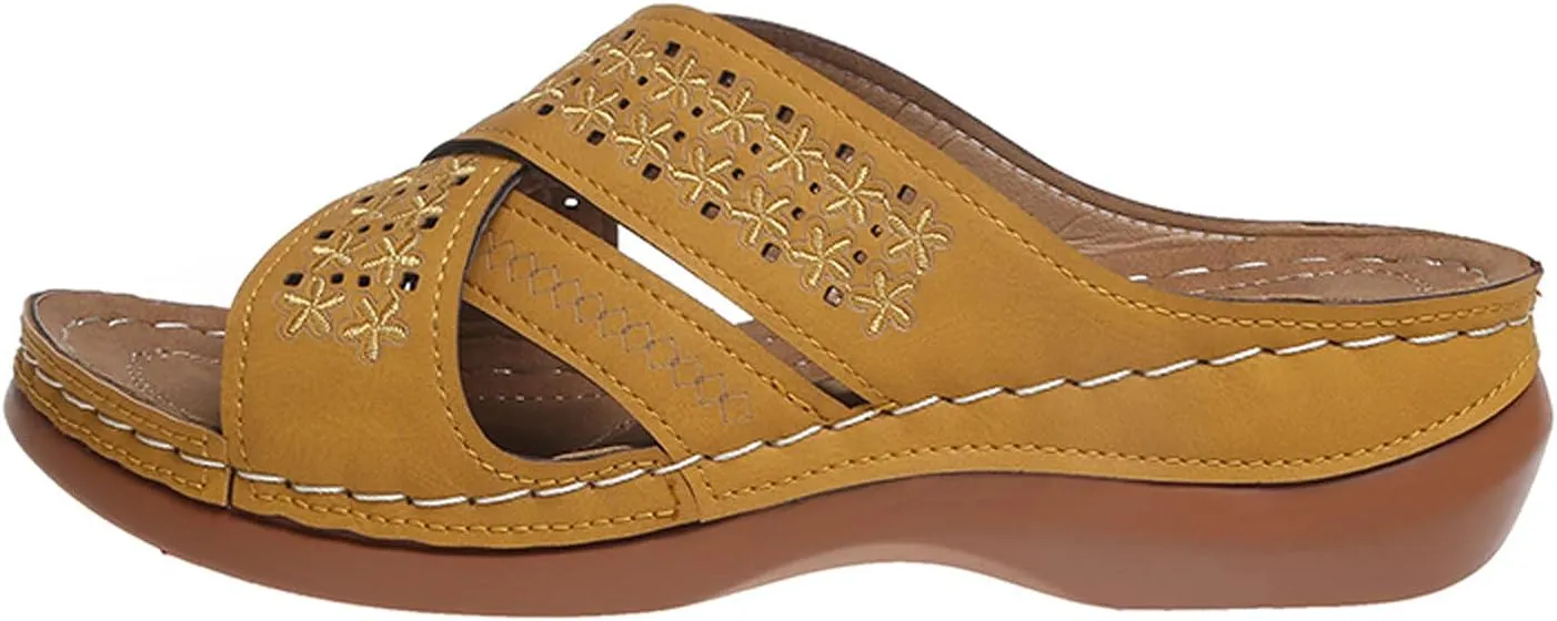 Sandals for Women Casual Summer Solid Color Cross Straps Hollow Out Slope Heel Slipper Fashion Comfortable Wedge Sandals