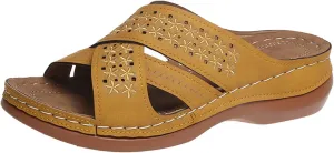 Sandals for Women Casual Summer Solid Color Cross Straps Hollow Out Slope Heel Slipper Fashion Comfortable Wedge Sandals