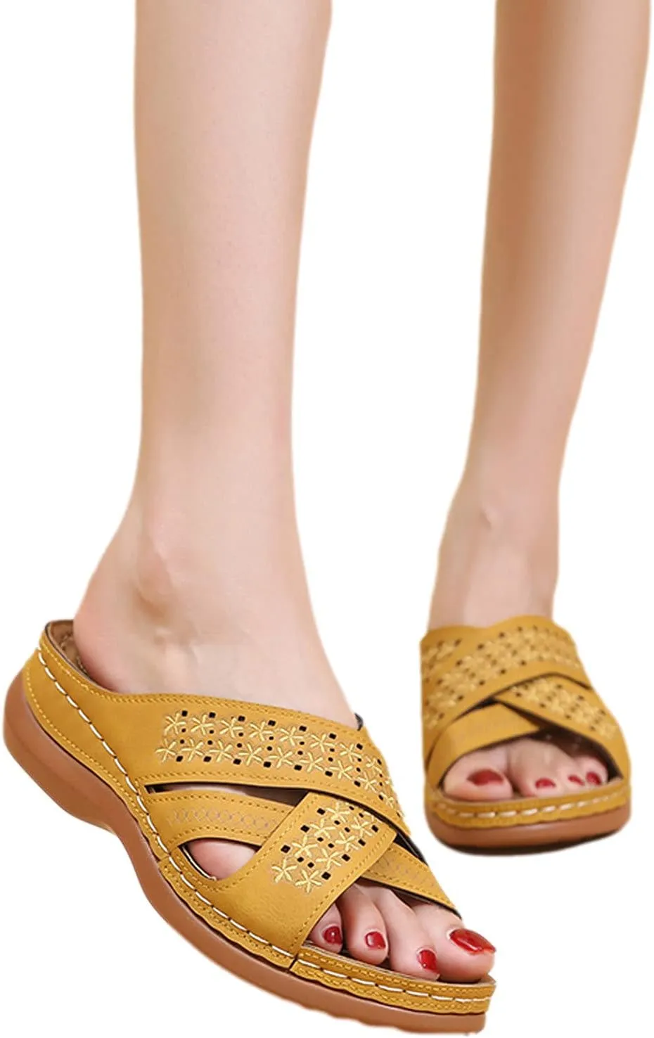 Sandals for Women Casual Summer Solid Color Cross Straps Hollow Out Slope Heel Slipper Fashion Comfortable Wedge Sandals