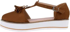 Sandals for Women Casual Summer Tassel Flat Shoes Solid Color Thick Bottom Women's Sandals Fashion Tassel Casual Style Lady Beach Slippers,Brown,9