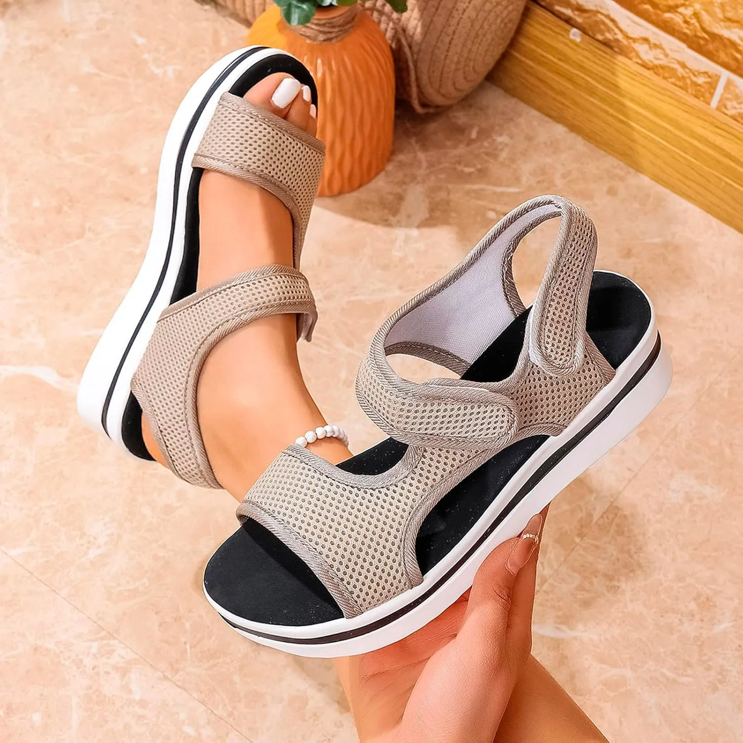 Sandals for Women Summer 2025 Comfortable Wedge Platform Sandals Fashion Trendy Dressy Slip-on Open-Toe Shoes with Arch Support Sport Outdoor Sandal Summer Orthopedic Shoes 2025