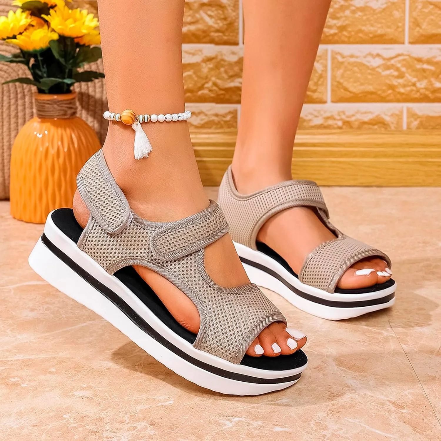 Sandals for Women Summer 2025 Comfortable Wedge Platform Sandals Fashion Trendy Dressy Slip-on Open-Toe Shoes with Arch Support Sport Outdoor Sandal Summer Orthopedic Shoes 2025