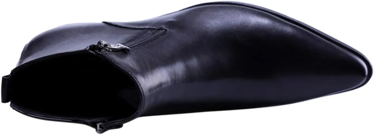 Santimon Men's Ankle Genuine Leather Dress Fashion Zipper Pointed Toe Casual Boots