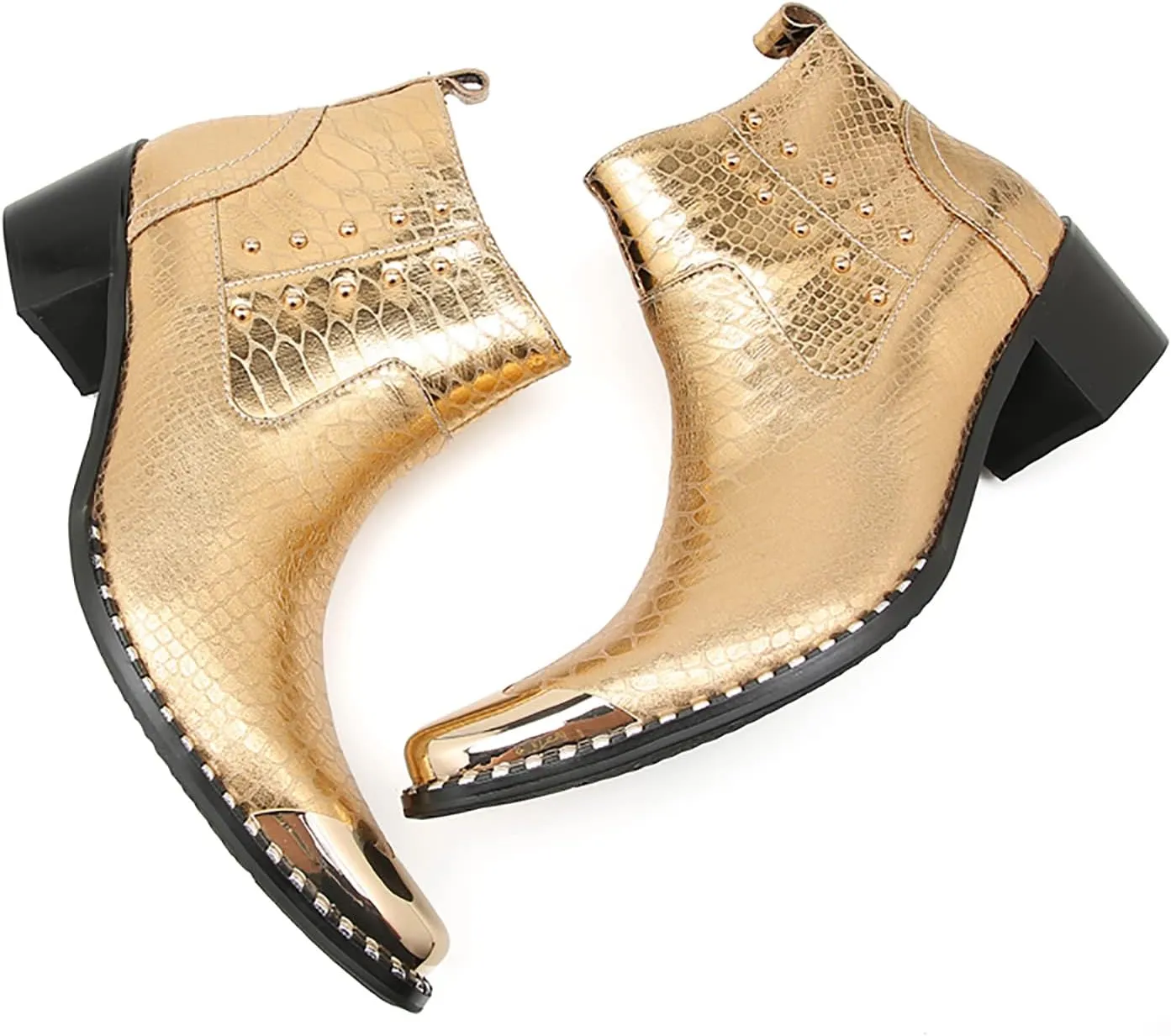Santimon Mens Chelsea Boots Party Dress Casual Genuine Leather Beaded Zipper Metal Square Toe Ankle Boots Fashion Prom Wedding Tuxedo Western Ballroom Disco Cowboy Chukka Boots for Mens