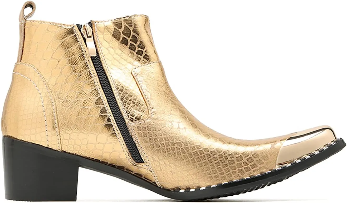 Santimon Mens Chelsea Boots Party Dress Casual Genuine Leather Beaded Zipper Metal Square Toe Ankle Boots Fashion Prom Wedding Tuxedo Western Ballroom Disco Cowboy Chukka Boots for Mens