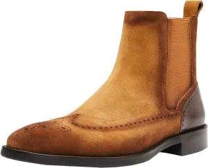 Santimon Mens Suede Chelsea Boots Wingtip Leather Brogue Boots Non Slip Formal Dress Casual Work Boots For Men
