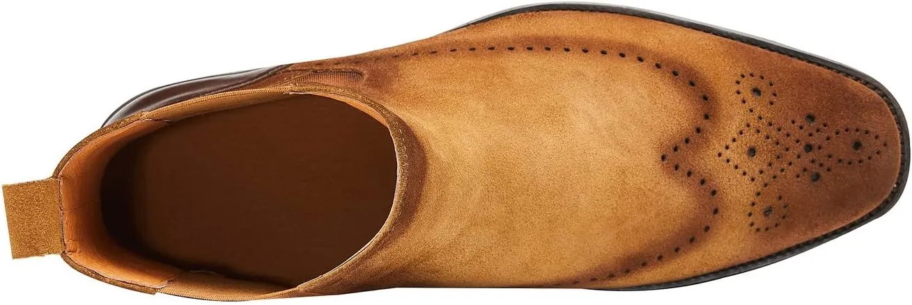 Santimon Mens Suede Chelsea Boots Wingtip Leather Brogue Boots Non Slip Formal Dress Casual Work Boots For Men